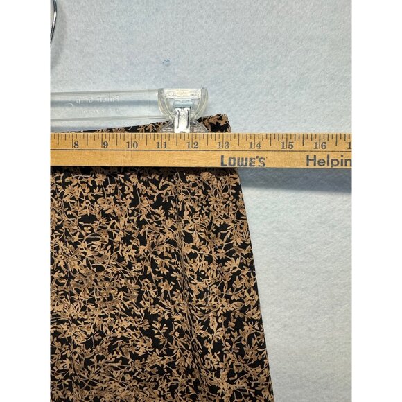 Vintage Dressbarn Small Black & Gold Floral Print Elastic Waist Midi Skirt - Picture 3 of 7